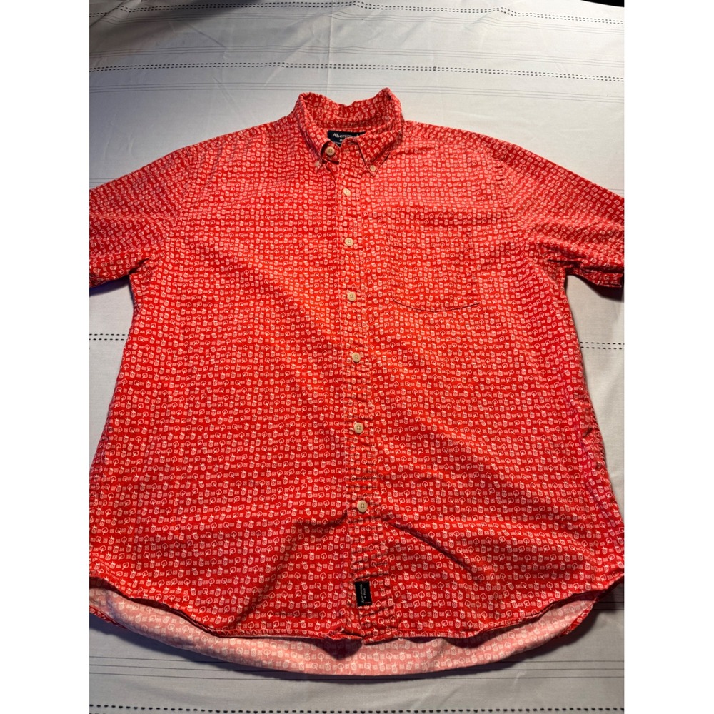 Abercrombie & Fitch Mens Red Pineapple Print Short Sleeve Button Down Shirt L